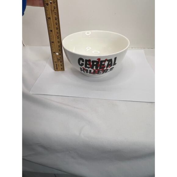 Cereal Killer Bowl Ceramic Novelty Skull Pattern Red White Black Round - Picture 5 of 6
